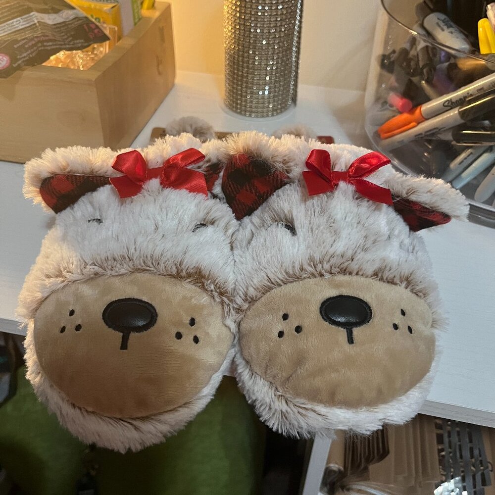 Dearfoams Mama Bear Memory Foam Clog Slippers w. Plush Bear Heads M 7-8 NWT